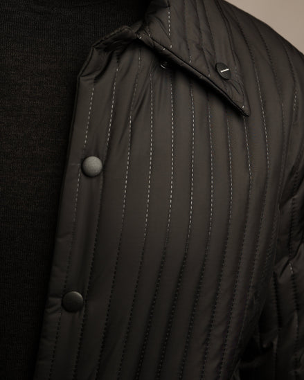 Black Stripped Waterproof Long Jacket