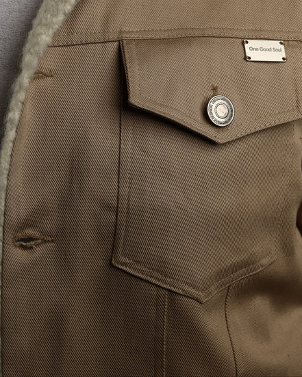 Beige Denim Teddy-Lined Jacket