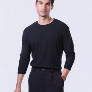 Soul Ribbed Basic in Black - 3/4 Sleeves