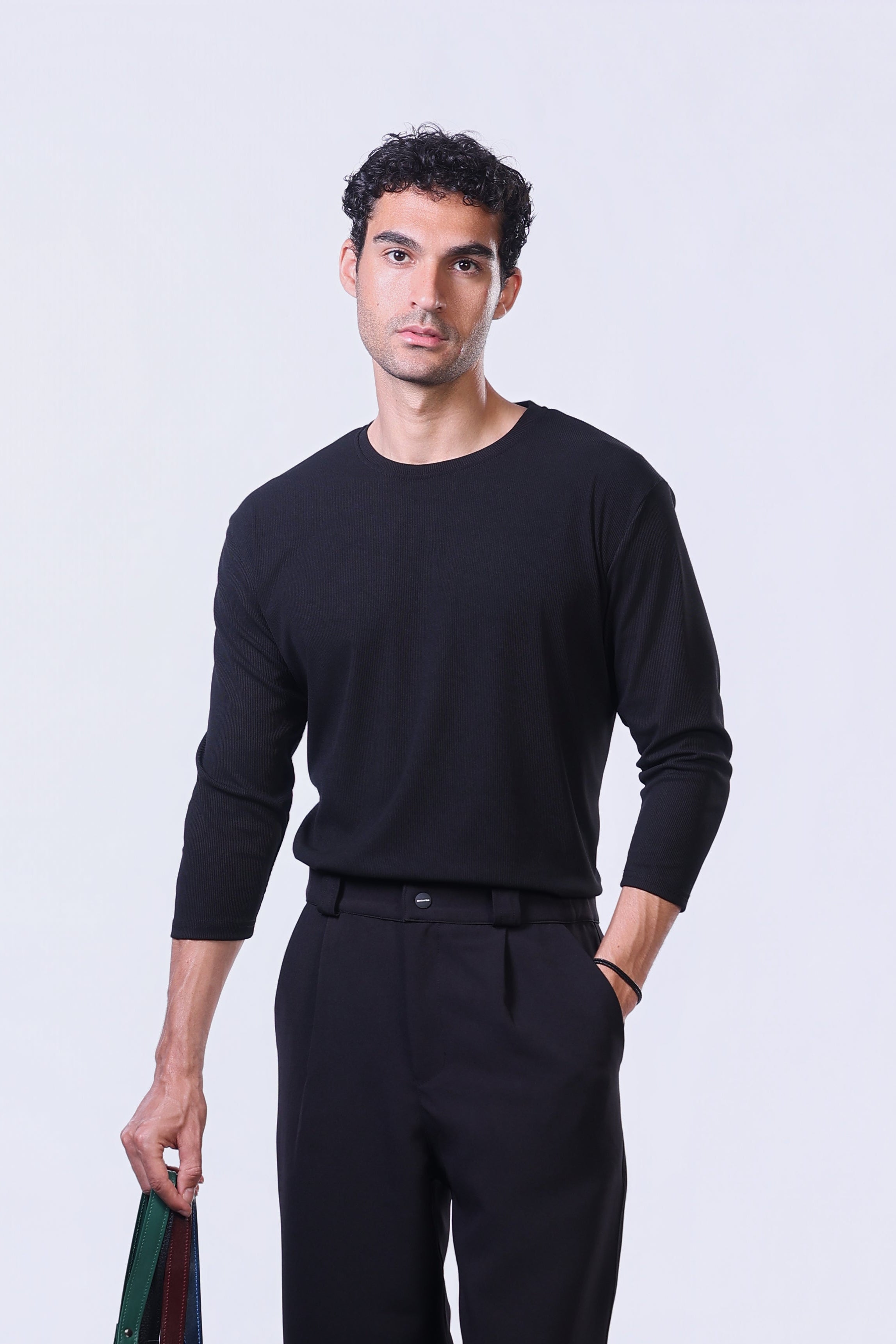 Soul Ribbed Basic in Black - 3/4 Sleeves