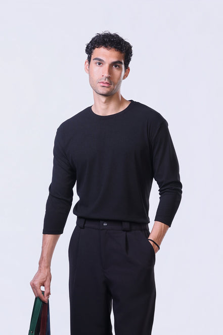 Soul Ribbed Basic in Black - 3/4 Sleeves