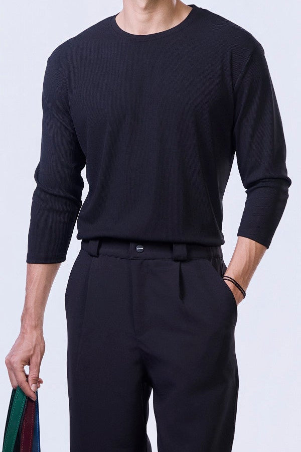 Soul Ribbed Basic in Black - 3/4 Sleeves