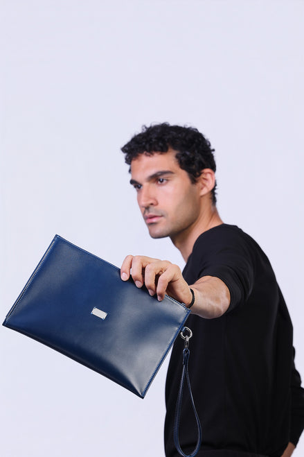 Leather Clutch in Blue