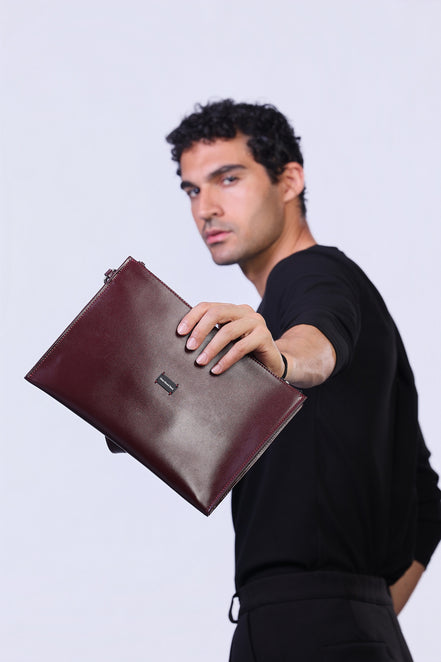 Genuine Leather Clutch in Burgundy
