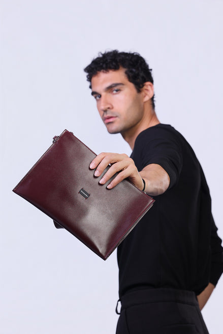 Genuine Leather Clutch in Burgundy