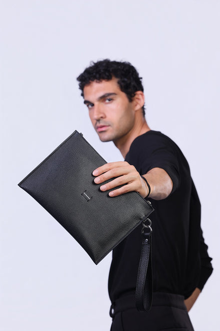 Leather Clutch in Black