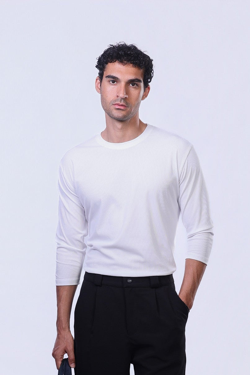 Soul Ribbed Basic in White - 3/4 Sleeves