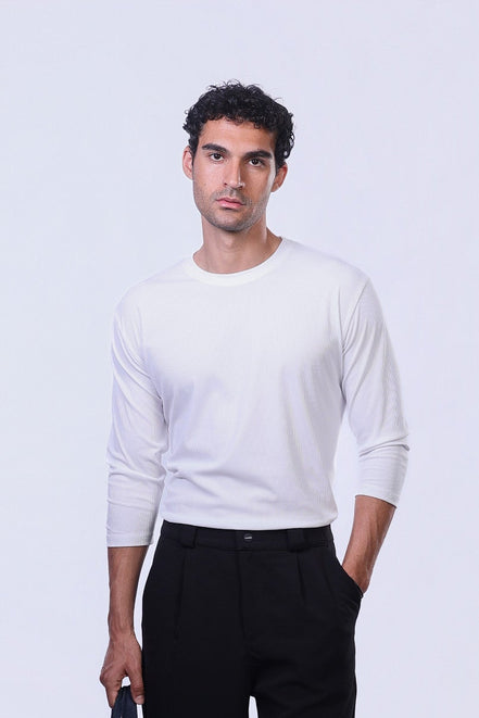 Soul Ribbed Basic in White - 3/4 Sleeves