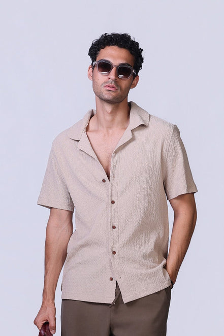 Crinkle Shirt in Beige