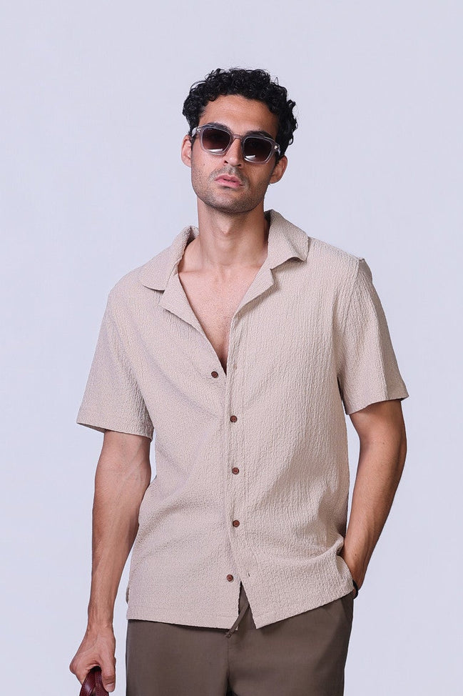 Crinkle Shirt in Beige