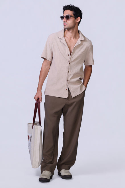 Crinkle Shirt in Beige