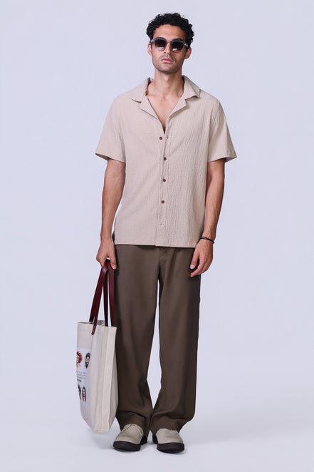 Crinkle Shirt in Beige