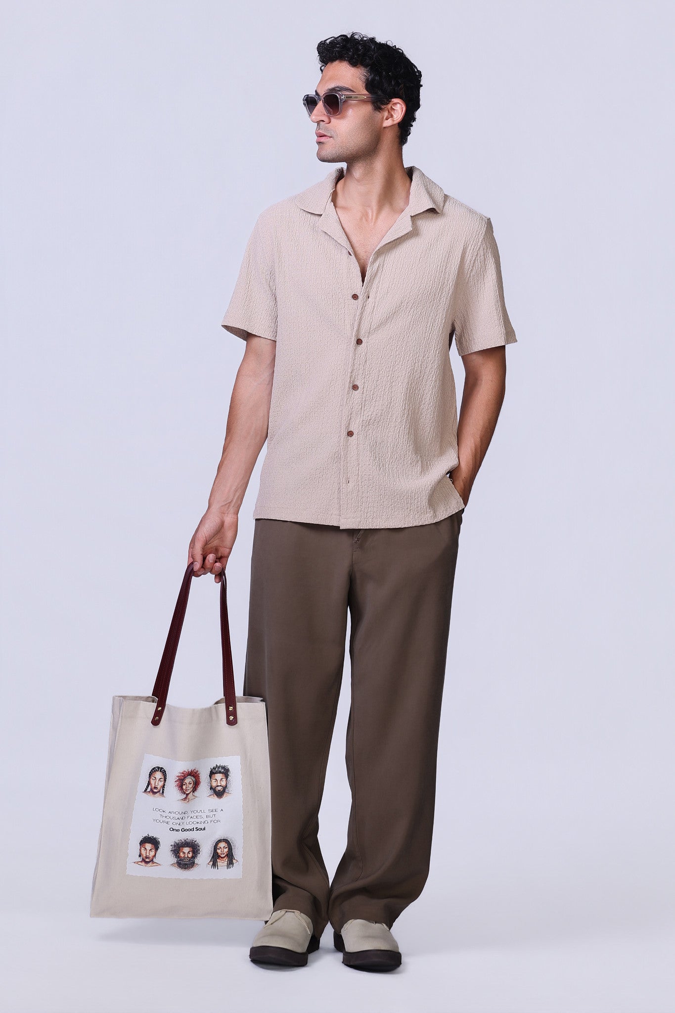 Crinkle Shirt in Beige