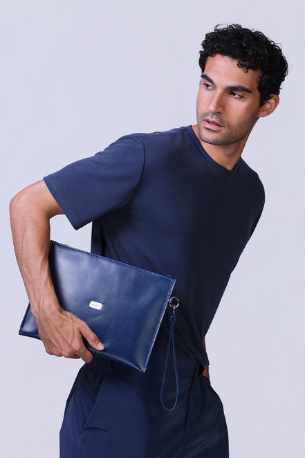 Leather Clutch in Blue