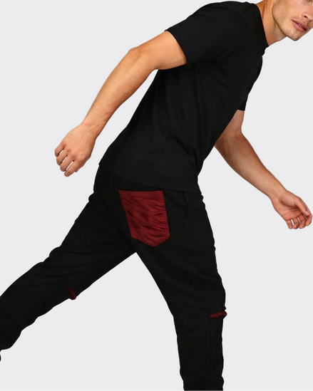 Black Joggers x Burgundy linen