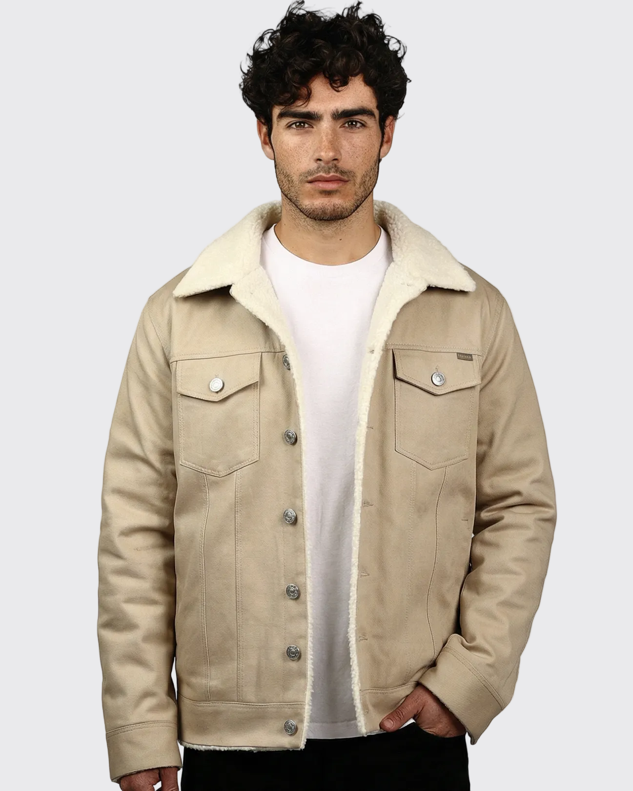 Beige Denim Teddy-Lined Jacket