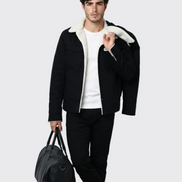 Black Denim Teddy-Lined Jacket