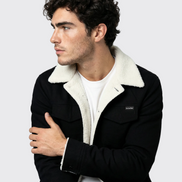 Black Denim Teddy-Lined Jacket