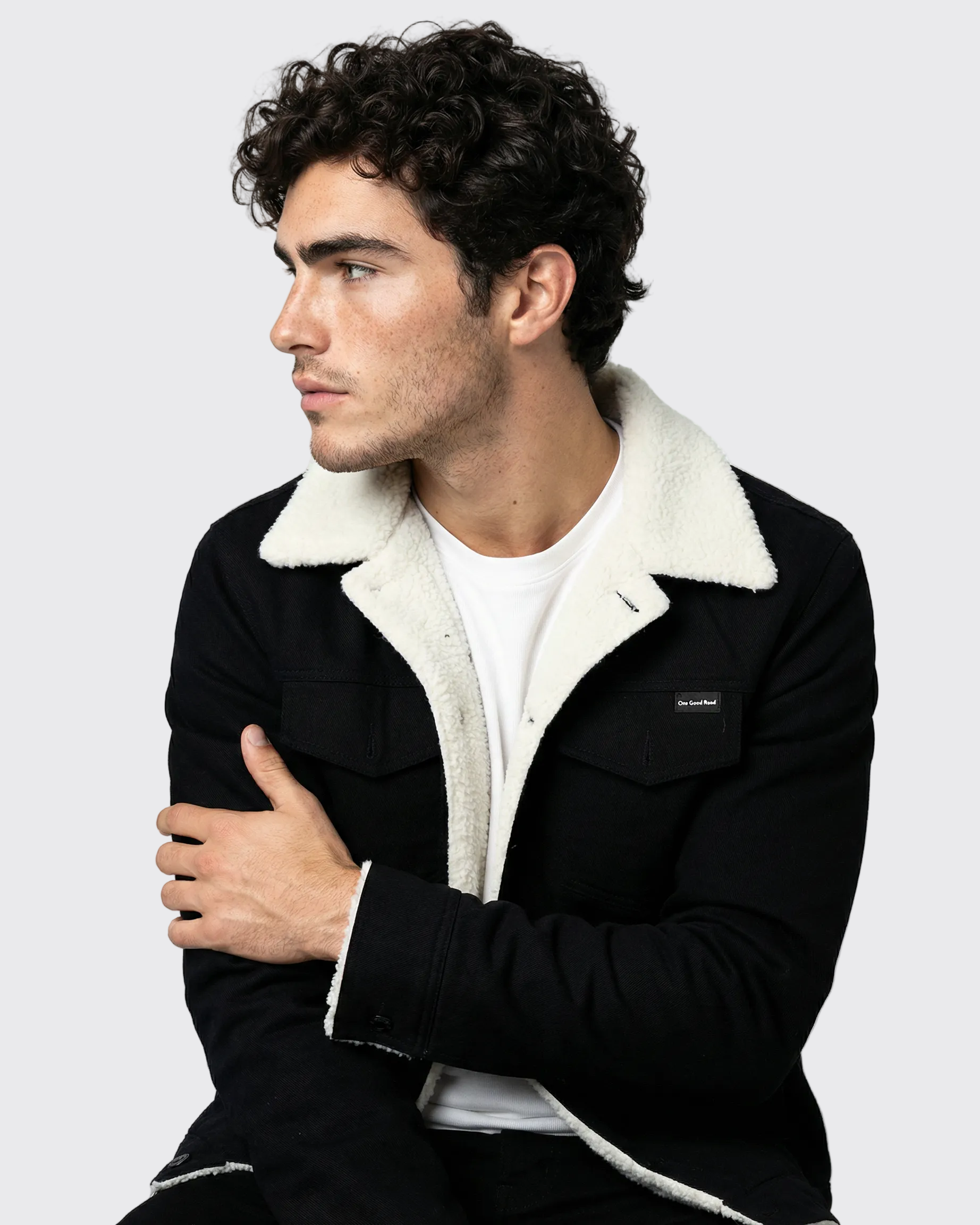 Black Denim Teddy-Lined Jacket