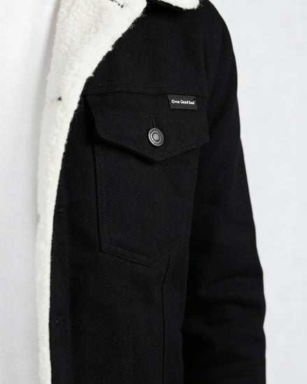 Black Denim Teddy-Lined Jacket
