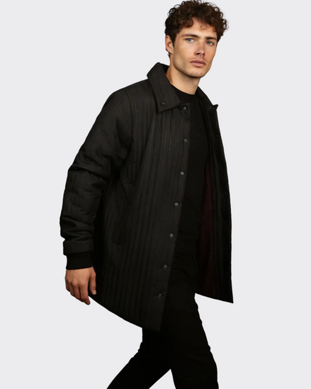 Black Stripped Waterproof Long Jacket