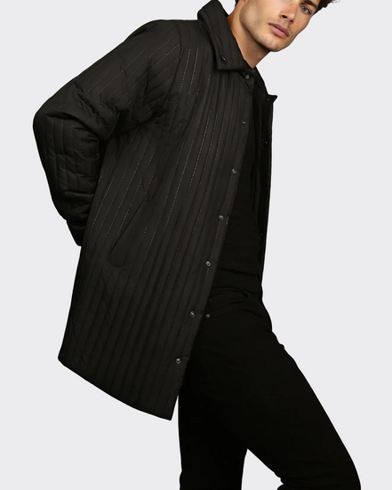 Black Stripped Waterproof Long Jacket