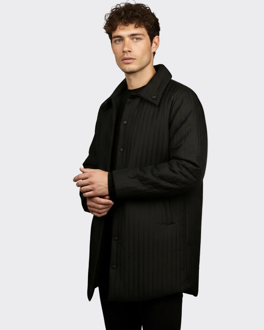 Black Stripped Waterproof Long Jacket