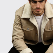 Beige Denim Teddy-Lined Jacket