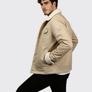 Beige Denim Teddy-Lined Jacket